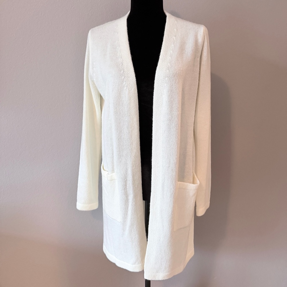 Lightweight Open-Front Cream Cardigan with Pockets